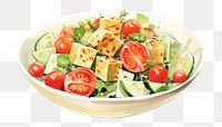 PNG Tofu salad watercolor plate food meal. AI generated Image by rawpixel.