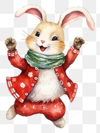 PNG A cute rabbit wearing christmas costume dancing mammal animal representation. AI generated Image by rawpixel.