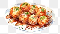 PNG Watercolor takoyaki plate food meal. 