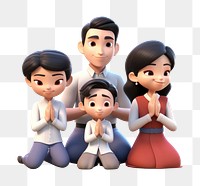 PNG Asian family praying 3d cartoon realistic figurine baby toy. 