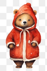 PNG A bear wearing christmas red costume cute toy representation. 