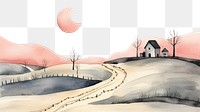 PNG Cute christmas countryside outdoors painting drawing. 