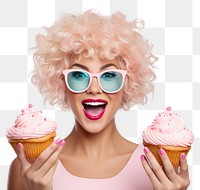 PNG  Happy woman cupcake birthday glasses. AI generated Image by rawpixel.