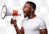 PNG Megaphone shouting adult man. 