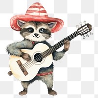 PNG Raccoon holding a map musician cartoon guitar. 