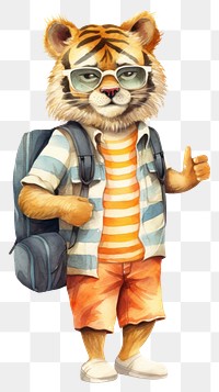 PNG Tiger glasses backpack cartoon. 