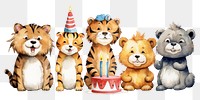 PNG Animal family celebrating birthday dessert cartoon cake. 