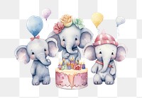 PNG Elephant family celebrating birthday dessert cartoon party. 