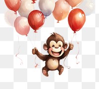 PNG Monkey celebrating birthday balloon cartoon representation. 