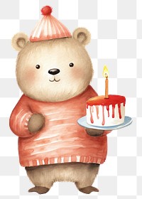 PNG Cute pig holding birthday cake dessert representation celebration. 