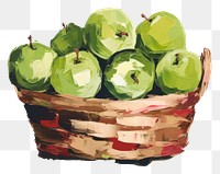 PNG Green apples basket painting fruit. 