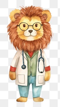 PNG Lion doctor cartoon white background representation. AI generated Image by rawpixel.