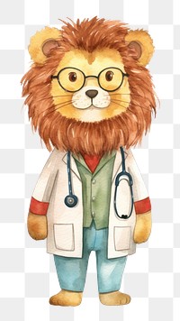 PNG Lion doctor cartoon white background representation. 