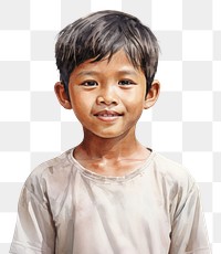 PNG Southeast asian boy watercolor portrait child photography. 