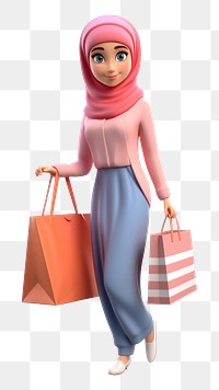 PNG Shopping woman cartoon hijab. AI generated Image by rawpixel.