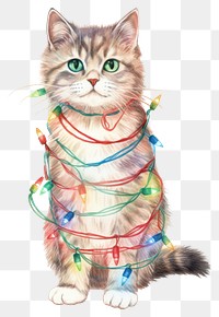 PNG festive cat wrapped lights