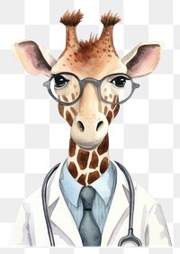 PNG Animal doctor giraffe glasses cartoon. 