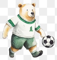 PNG Bear playing soccer football cartoon sports. 