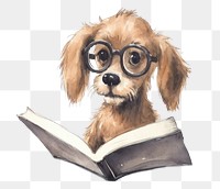 PNG Dog reading publication drawing glasses. 