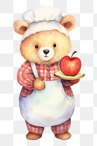 PNG Cute bear chef holding apple pie cartoon food white background. AI generated Image by rawpixel.