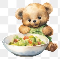 PNG Baby cartoonish bear bowl salad toy. 