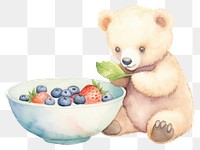 PNG Baby cartoonish bear bowl blueberry mammal. 