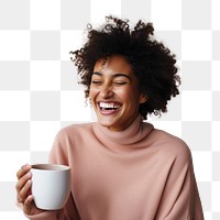 PNG Woman drinking tea laughing smiling smile. 