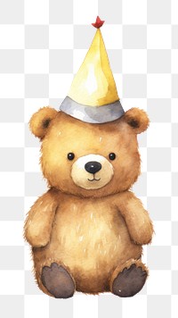 PNG Bear wearing a party hat balloon bear toy. 