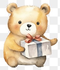 PNG Animal holding a gift box cartoon cute toy. 