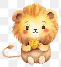 PNG Cute lion holding gold us coin animal cartoon mammal. 