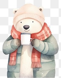 PNG Polar bear wearing a winter outfit snowman cartoon toy. 