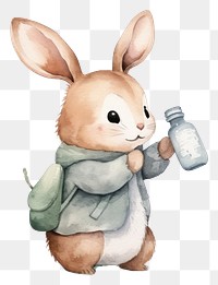 PNG Rabbit drinking water bottle animal cartoon mammal. AI generated Image by rawpixel.