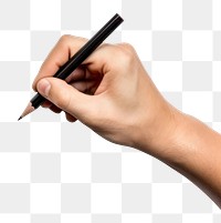 PNG hand holding black pencil.