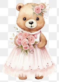 PNG Cute bride bear flower nature plant. 