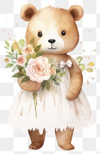 PNG Cute bride bear flower nature toy. 