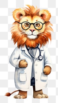 PNG Lion veterinarian portrait cartoon. 