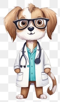 PNG Dog doctor veterinarian glasses cartoon. 