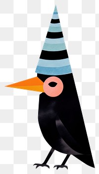 PNG Bird wearing witch hat animal painting representation. AI generated Image by rawpixel.