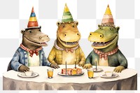 PNG Alligators celebrating Thanksgiving cartoon table plate. 