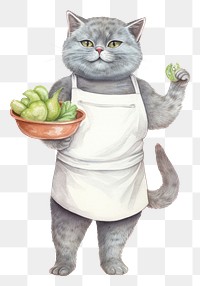 PNG Gray chef cat drawing mammal sketch. 