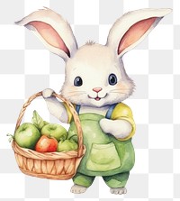 PNG Cute rabbit holding vegetable busket cartoon basket mammal. 