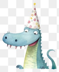PNG Cute crocodile character wearing a party hat animal birthday fun. AI generated Image by rawpixel.