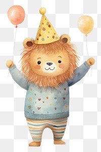 PNG Cute lion character wear sweater balloon cartoon party. 