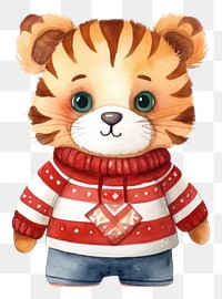 PNG Tiger wearing ugly christmas sweater toy white background representation. 