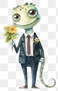 PNG Cute gecko cartoon animal flower. 