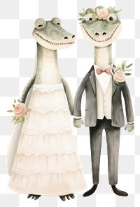 PNG Cute crocodile wedding cartoon animal bride. 