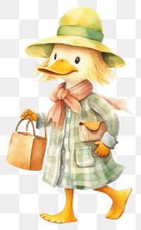 PNG Cute duck walking cartoon bag. 