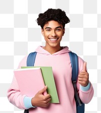College student png young man holding books, transparent background. 