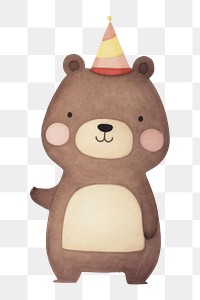 PNG Party individual bear characters wearing party hat dessert cute cake. 