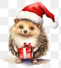 PNG Hedgehog character wearing christmas hat mammal animal rodent